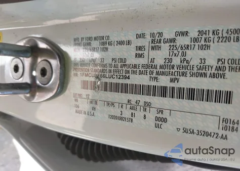 2020 Ford Escape S from USA, damaged, VIN 1FMCU9F66LUC12394